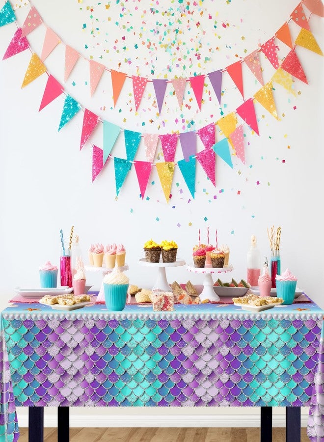 Avezano 3 Pcs Mermaid Table Cloths Disposable Mermaid Scales Tablecloth for Birthday Party Girls Birthday Decorations 108 x 54 Inch (Silver) - Image 5